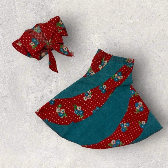 Vtg BARBIE BEST BUY #7209 Blue And Red Floral Polka Dot Swirl skirt  top 1975 - Picture 3 of 8